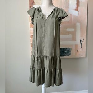 NWOT Knox Rose Ruffled Olive Short Sleeve Midi Dress- M